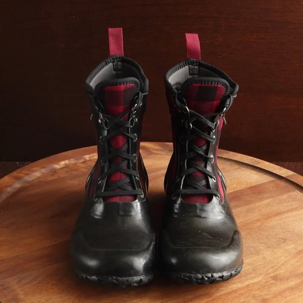 Bogs Boots Youth Size 4 BLK Red Sidney Lace Plaid‎ Rain Waterproof Chore Outdoor